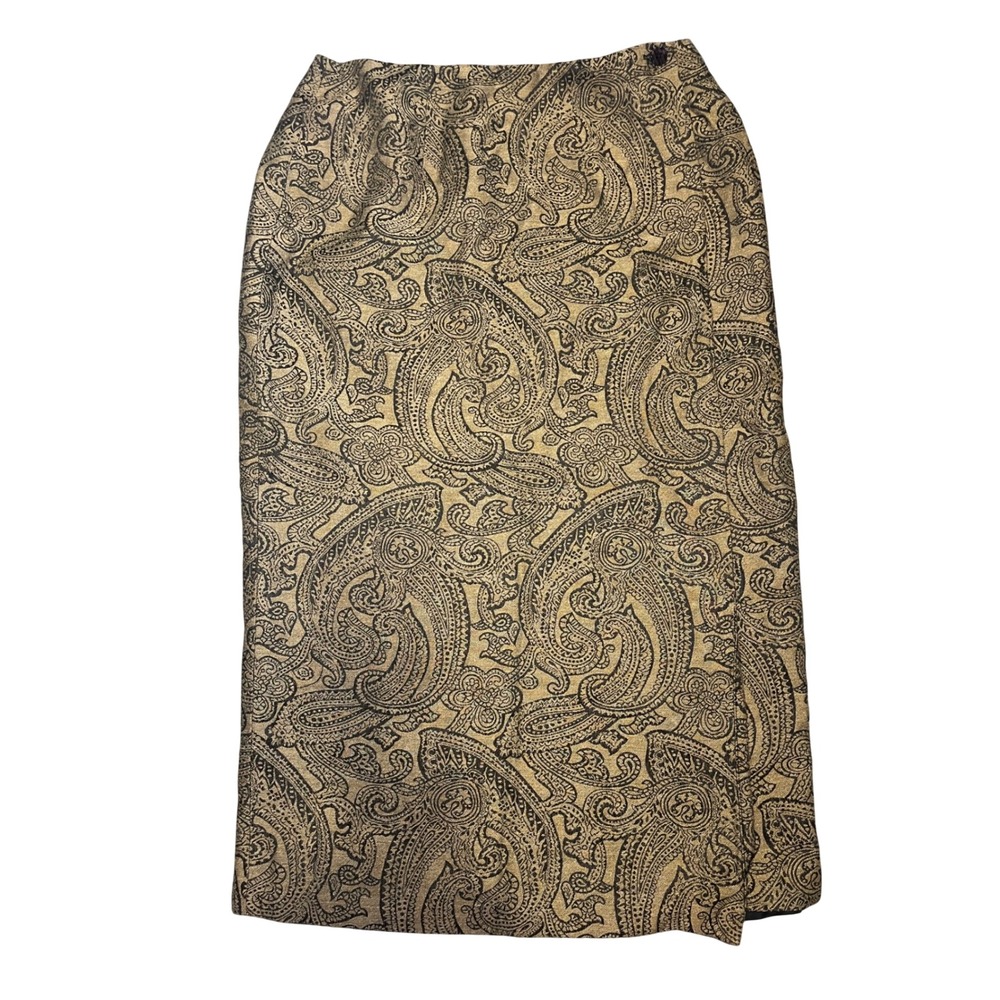 Talbots Paisley Midi Skirt USA Made Wool Blend Brown Black Size 12